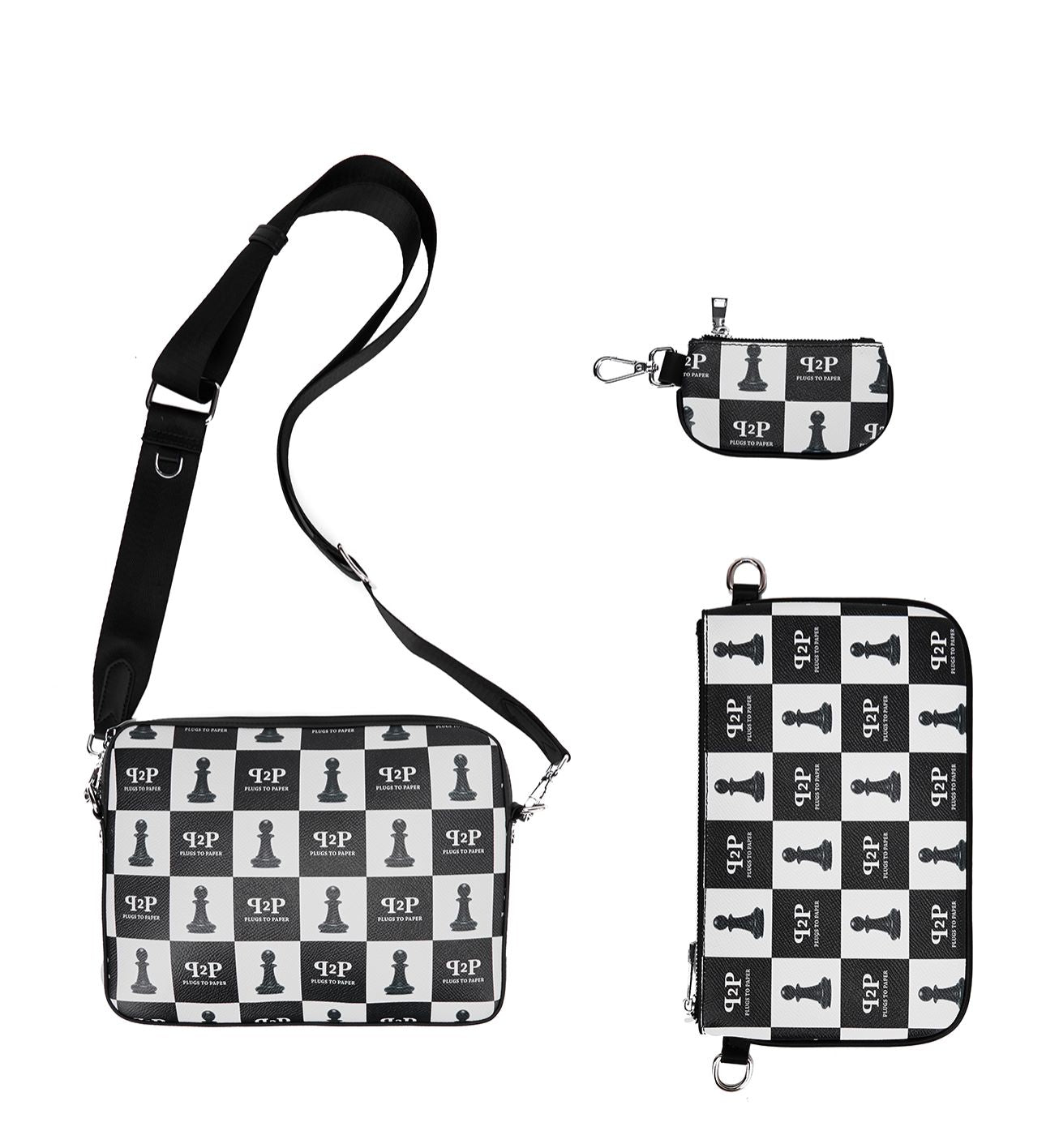 PLUGS TO PAPER Chessboard Trio Messenger Bag