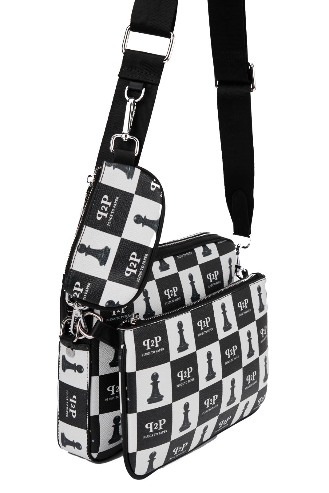 PLUGS TO PAPER Chessboard Trio Messenger Bag