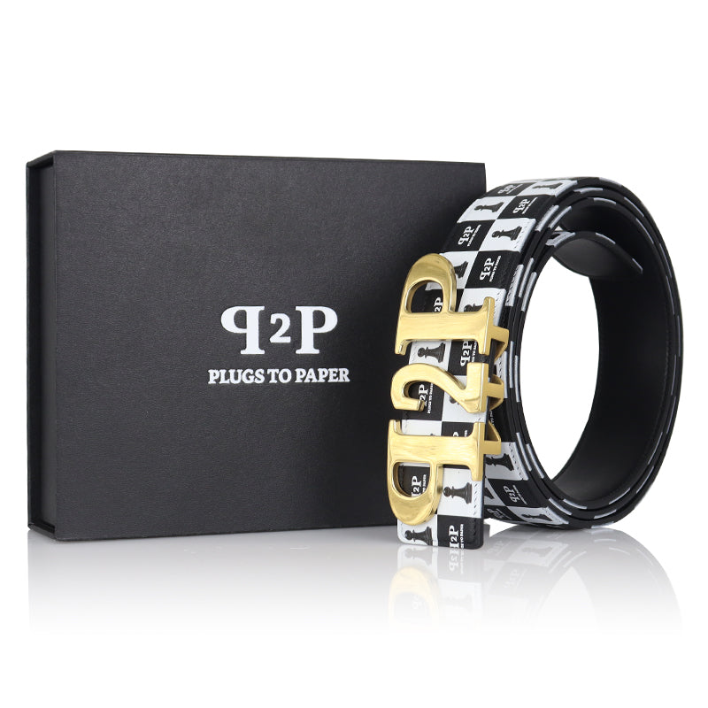 PLUGS TO PAPER Chessboard Belt - Gold Buckle