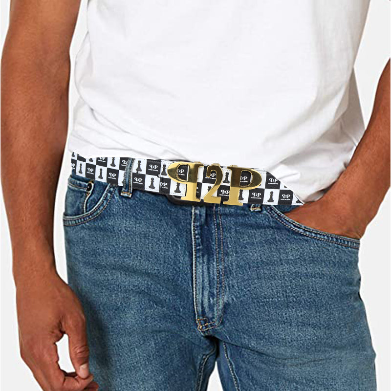 PLUGS TO PAPER Chessboard Belt - Gold Buckle
