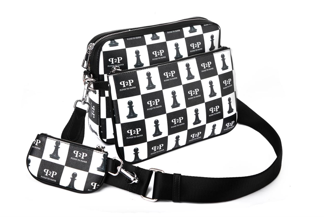 PLUGS TO PAPER Chessboard Trio Messenger Bag